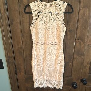 Main Strip Beige Lace Mini Dress
